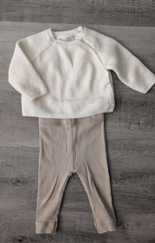 Zara knit sweater cream beige leggings 6-9m, Kids 9 Month (6-9M)