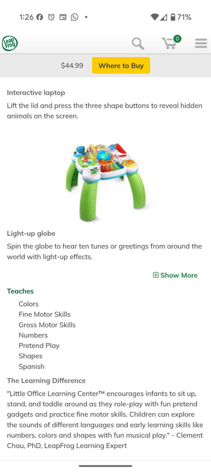 Leap Frog Learning centre and activity table