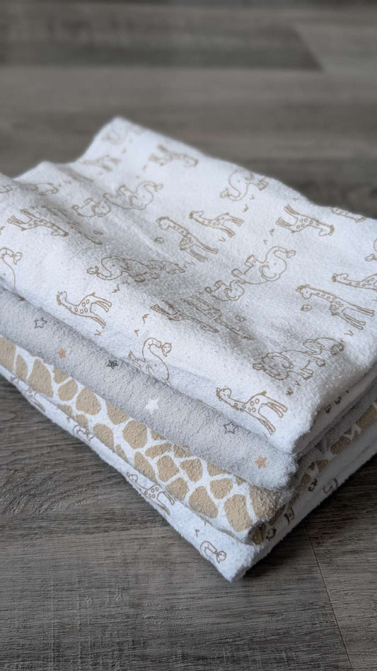 4pc large animal print flannel blanket/swaddle