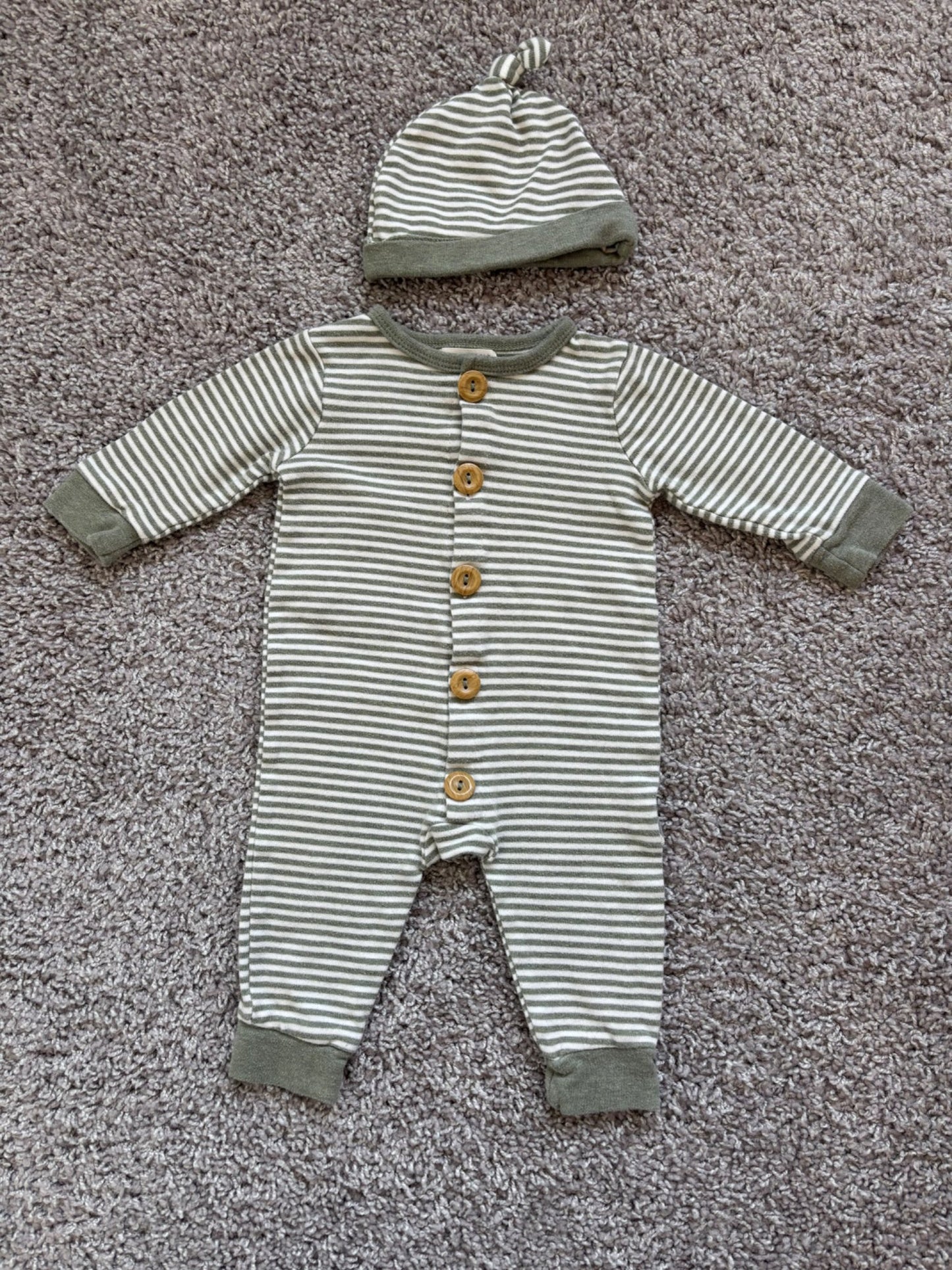 Green Striped Romper and Hat, Kids 9 Month (6-9M)