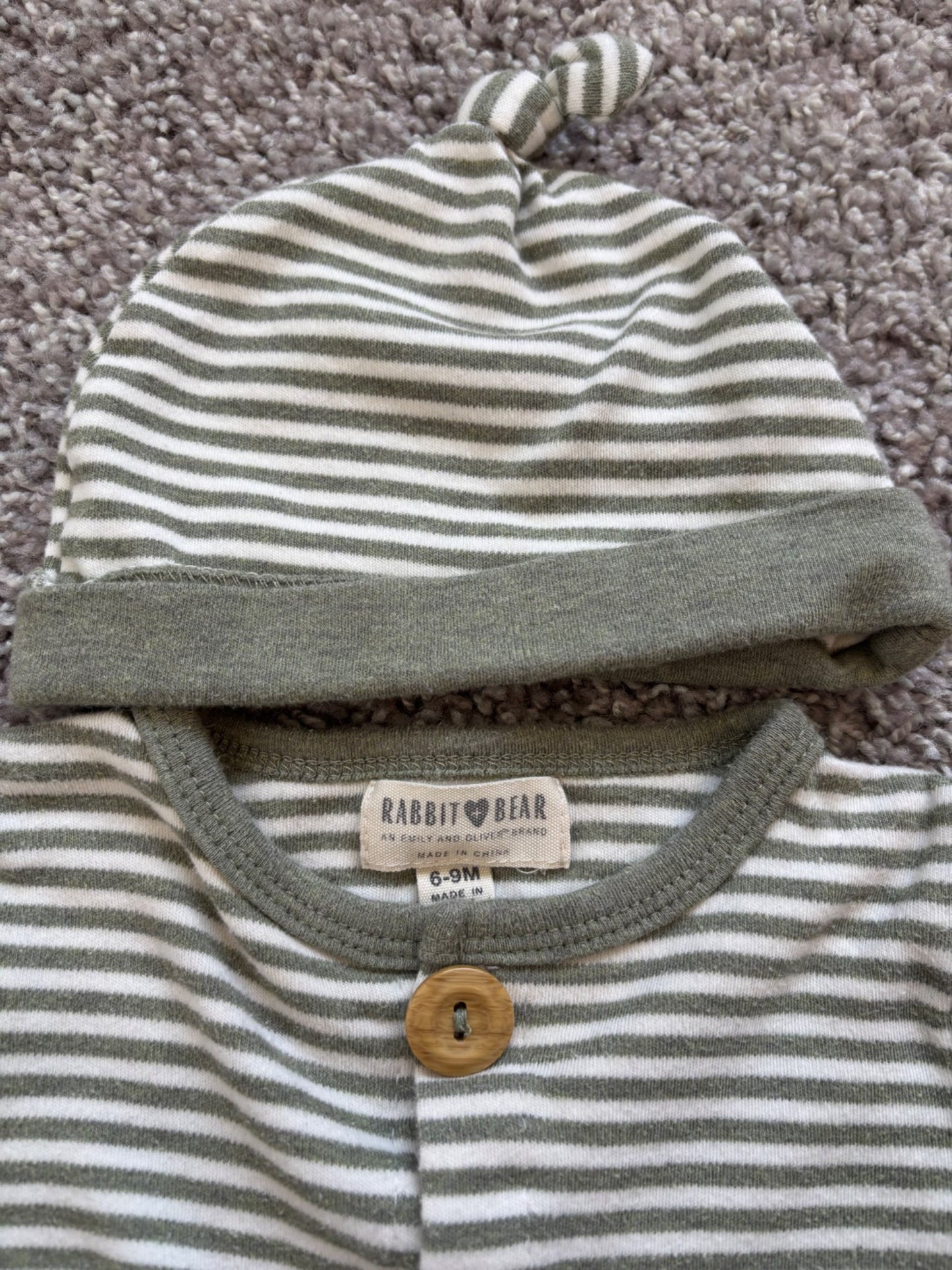 Green Striped Romper and Hat, Kids 9 Month (6-9M)