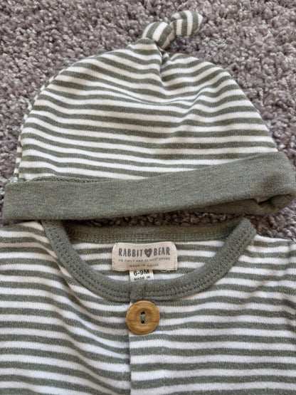 Green Striped Romper and Hat, Kids 9 Month (6-9M)
