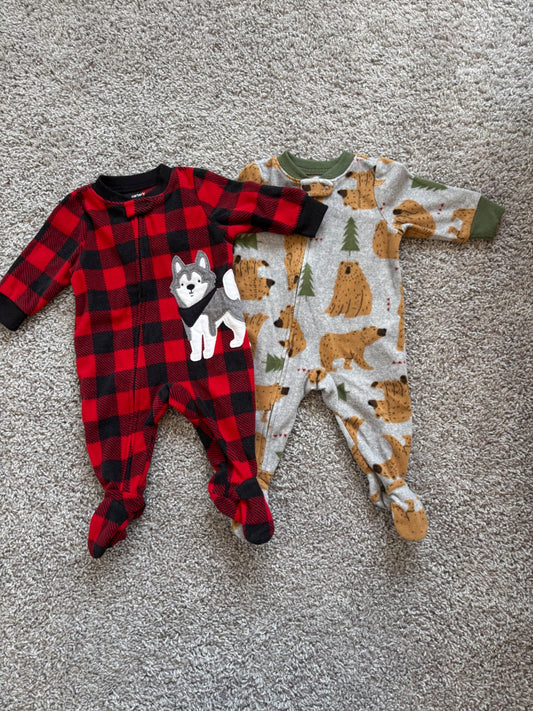 Fleece Zip-Up Footed Sleepers, Kids 3 Month (0-3M)