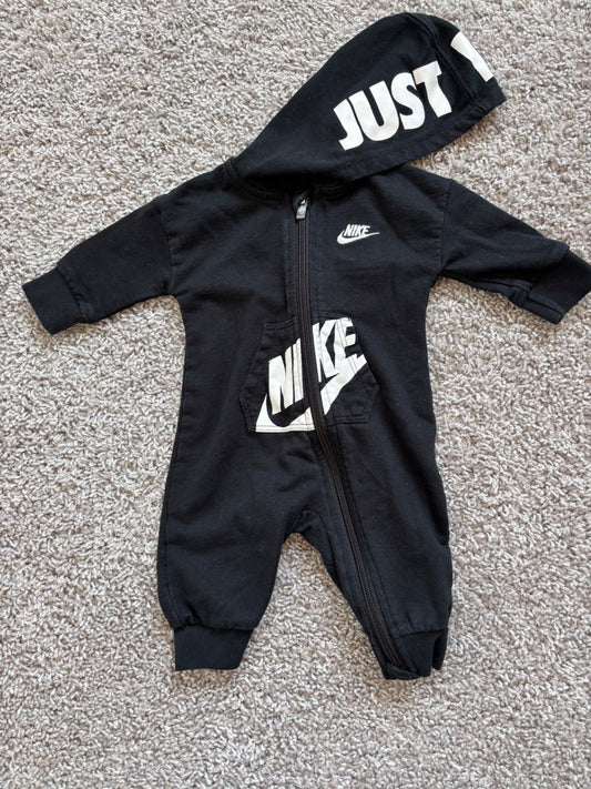 Black Nike Zip-Up Romper, Kids 3 Month (0-3M)