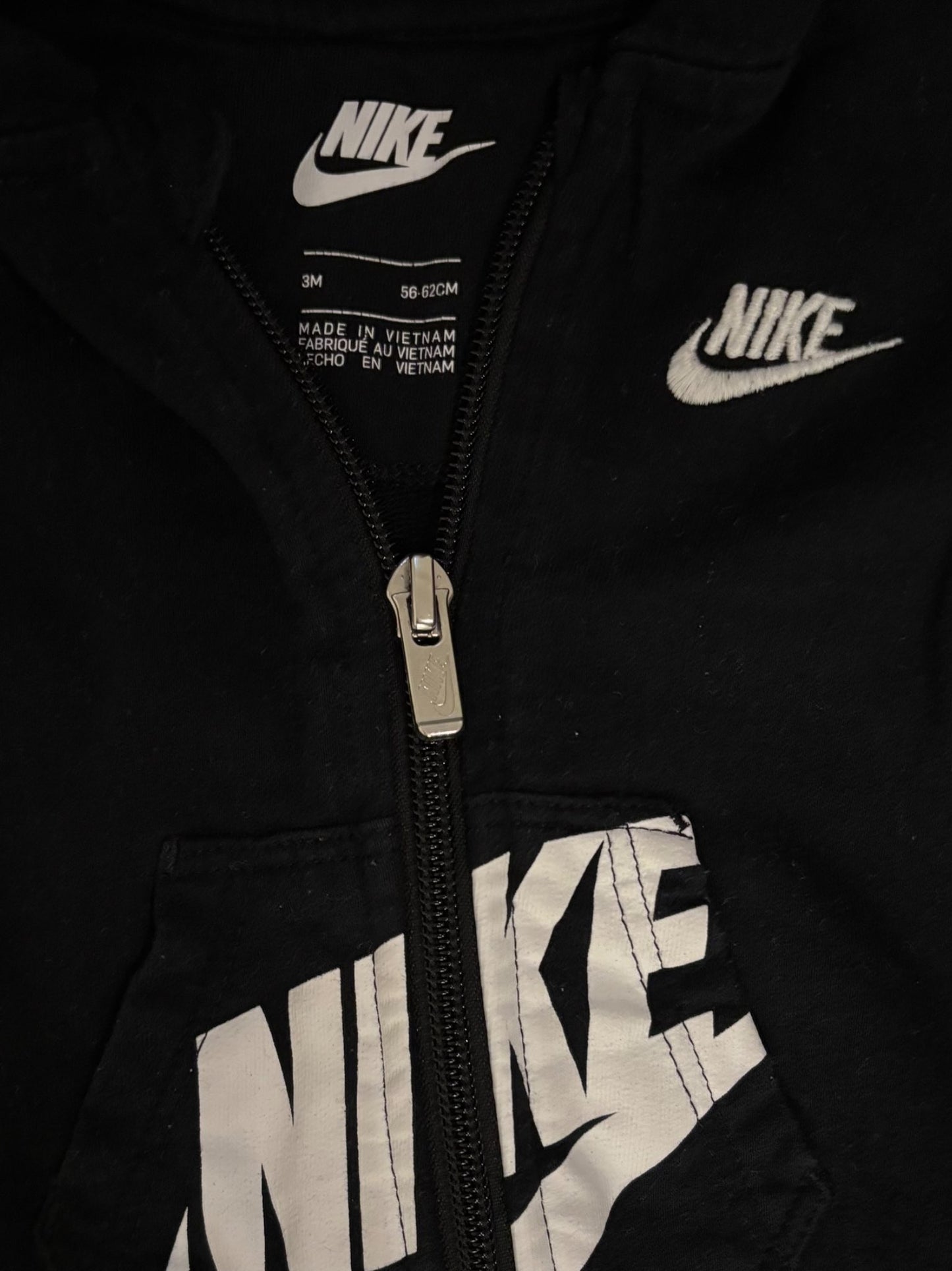 Black Nike Zip-Up Romper, Kids 3 Month (0-3M)