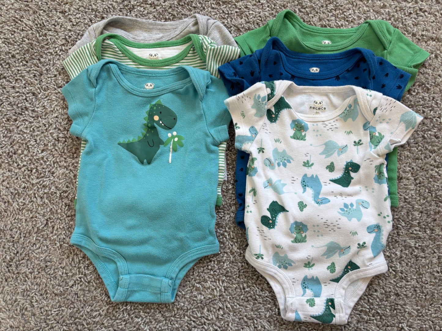 Set of 6 Onesie Shirts (Dinosaur), Kids 6 Month (3-6M)