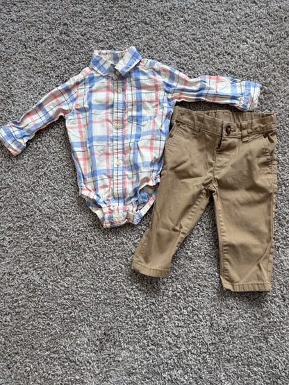 Plaid Dress Shirt and Khaki Pants, Kids 9 Month (6-9M)