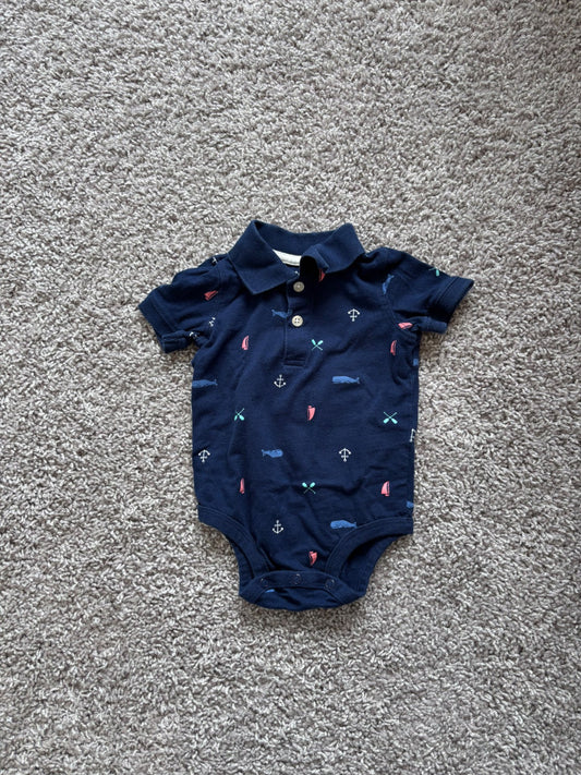 Nautical Print Onesie Polo Shirt, Kids 9 Month (6-9M)