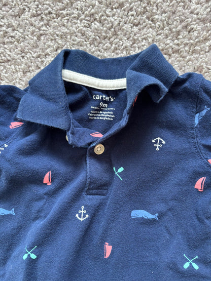 Nautical Print Onesie Polo Shirt, Kids 9 Month (6-9M)