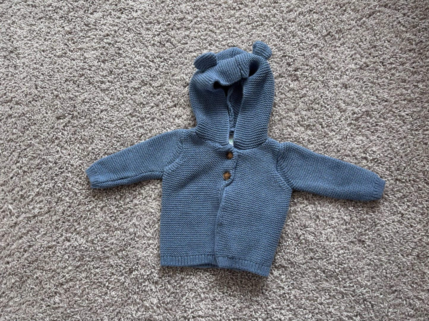 Blue Hooded Knit Sweater with Ears, Kids 3 Month (0-3M)