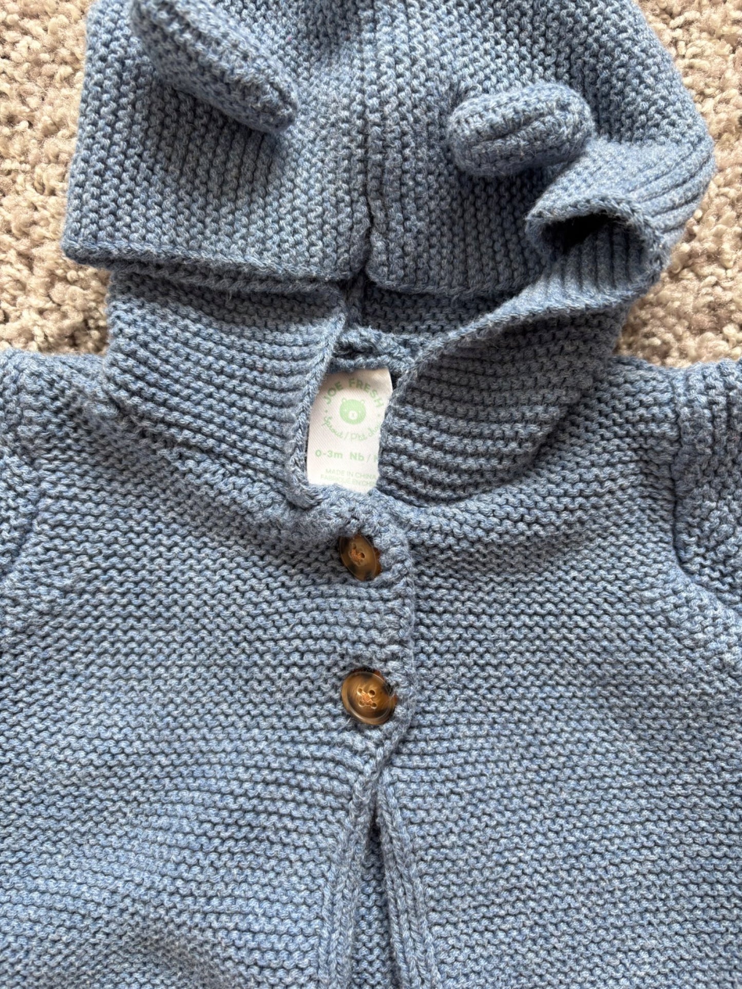 Blue Hooded Knit Sweater with Ears, Kids 3 Month (0-3M)