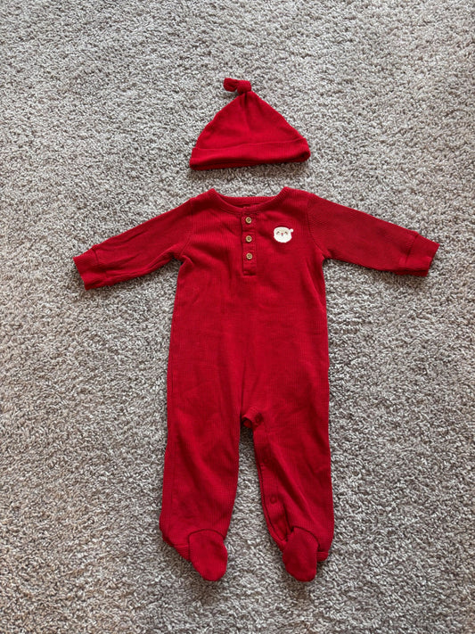 Waffle Weave Santa Sleeper and Hat, Kids 9 Month (6-9M)