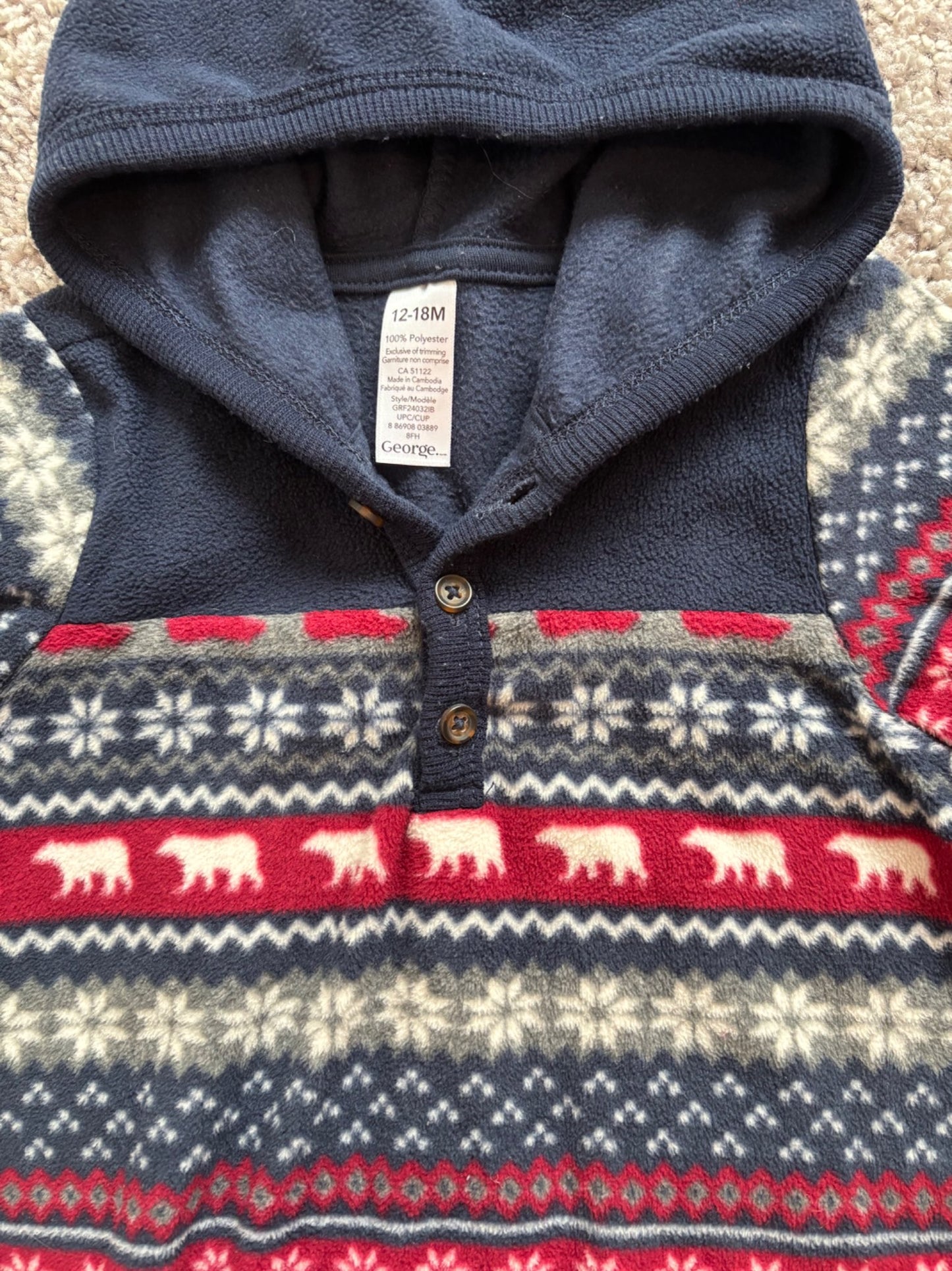 Fleece Polar Bear Pajamas and Hooded Romper, Kids 18 Month (12-18M)