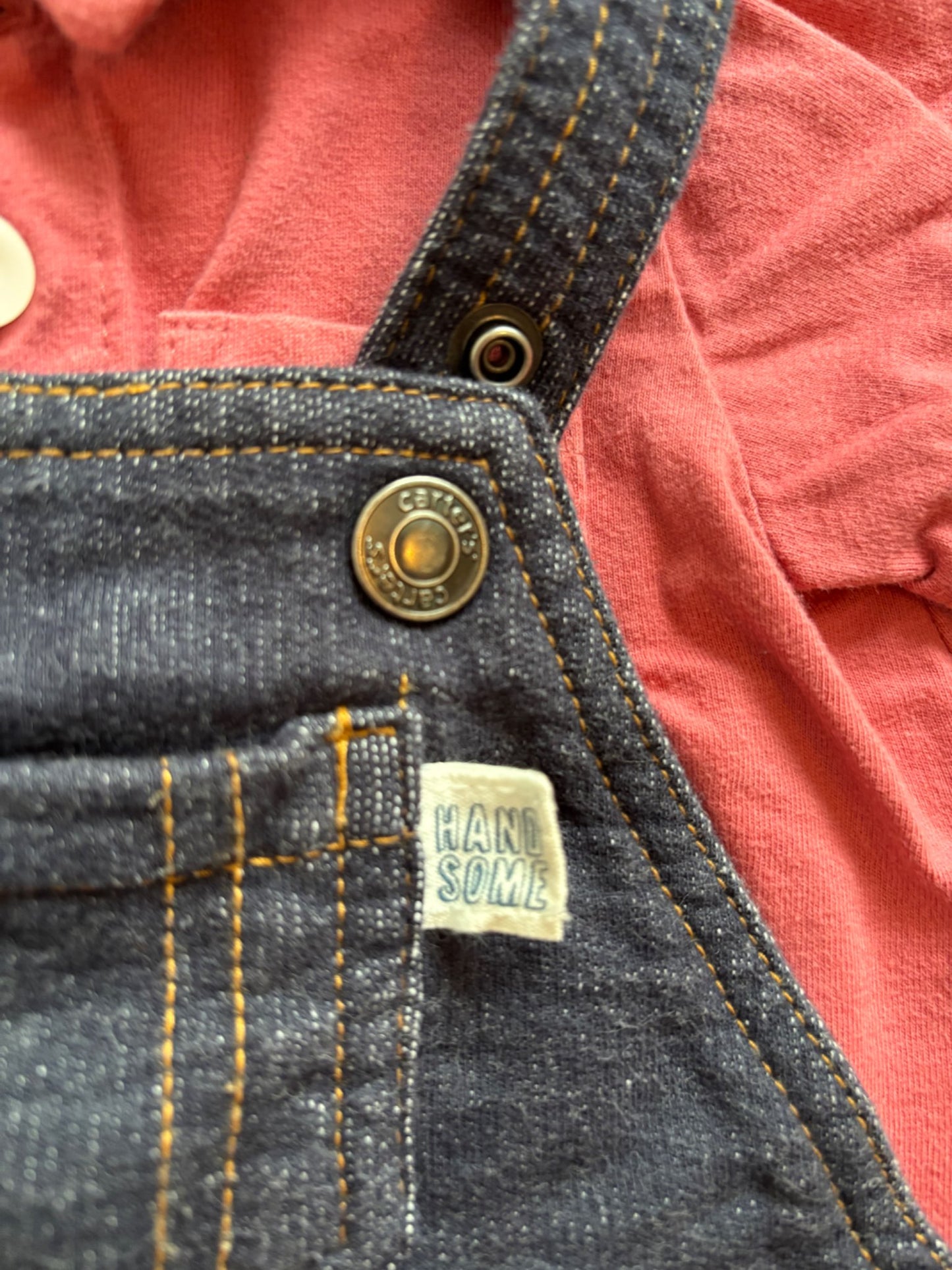 Red Collared Shirt and Jean Overall Set, Kids 9 Month (6-9M)