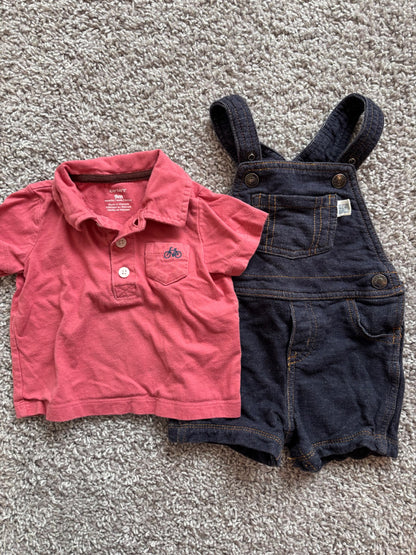 Red Collared Shirt and Jean Overall Set, Kids 9 Month (6-9M)