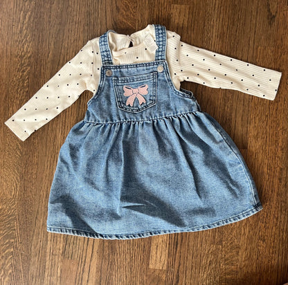 H&M Denim Dress with Polka Dot Shirt 9-12M VGUC, Kids 12 Month (9-12M)