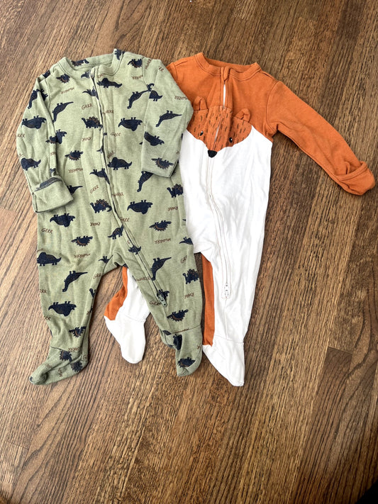 Fox and Dino Sleeper 2 Pack 3-6M VGUC, Kids 6 Month (3-6M)