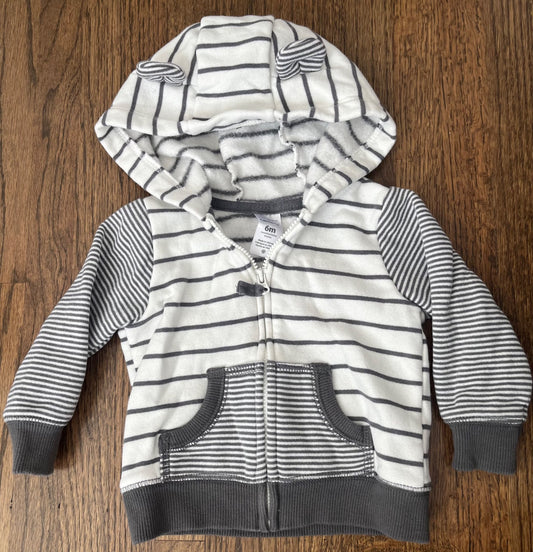 Carter’s Grey Stripe Zip Up Hoodie 6M VGUC, Kids 6 Month (3-6M)