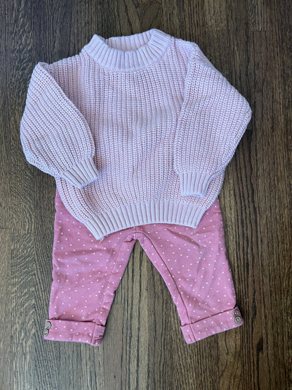 Pink Sweater and Pants Outfit VGUC 12M, Kids 12 Month (9-12M)