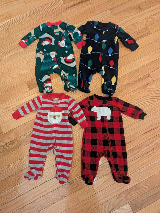 Bundle of 4 Carter's Christmas/Winter Sleepers , Kids 3 Month (0-3M)