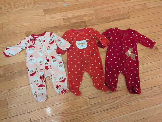 Bundle of 3 - Christmas/Winter Girls Fleece Sleepers, Kids 3 Month (0-3M)