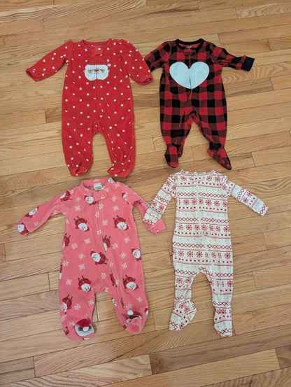 Bundle of 4 - Winter/Christmas Girls Sleepers, Carter's, Emma & Jack + Joe Fresh. , Kids 3 Month (0-3M)