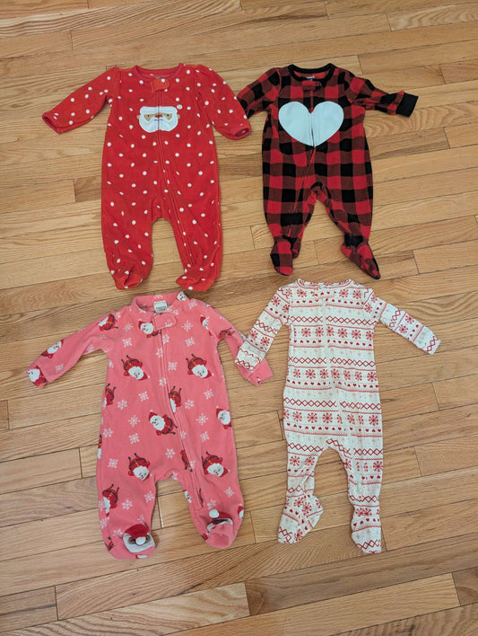 Bundle of 4 - Winter/Christmas Girls Sleepers, Carter's, Emma & Jack + Joe Fresh. , Kids 3 Month (0-3M)