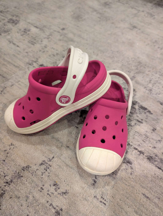 Pink and White Branded Crocs - 10, Shoes 10 (Toddler:2-4yr)