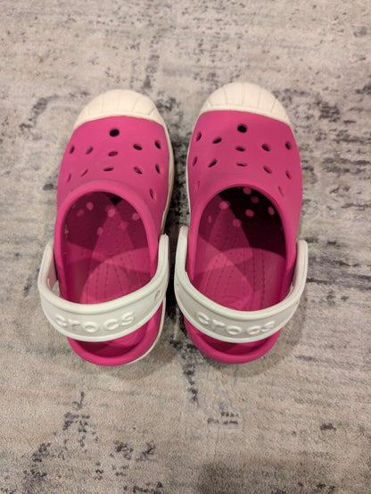 Pink and White Branded Crocs - 10, Shoes 10 (Toddler:2-4yr)