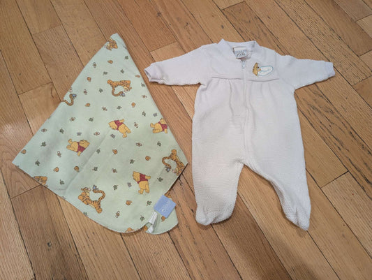Vintage 90s bundle- Disney Classic Pooh Sleeper and Receiving Blanket, Kids Newborn