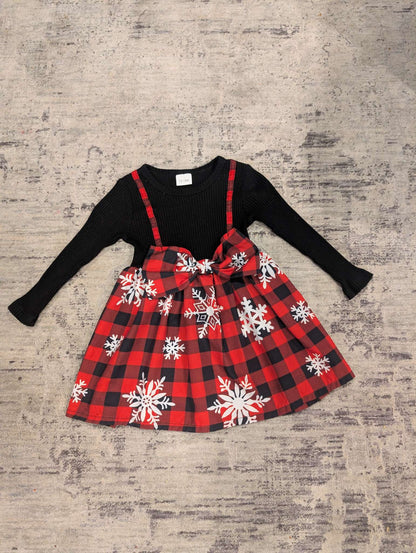 Snowflake Plaid Christmas Dress - 12-18 months , Kids 18 Month (12-18M)