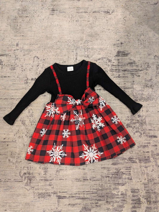 Snowflake Plaid Christmas Dress - 12-18 months , Kids 18 Month (12-18M)