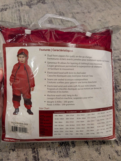 Tuffo Muddy Buddy - Red, 18 months, NEW in package, Kids 18 Month (12-18M)