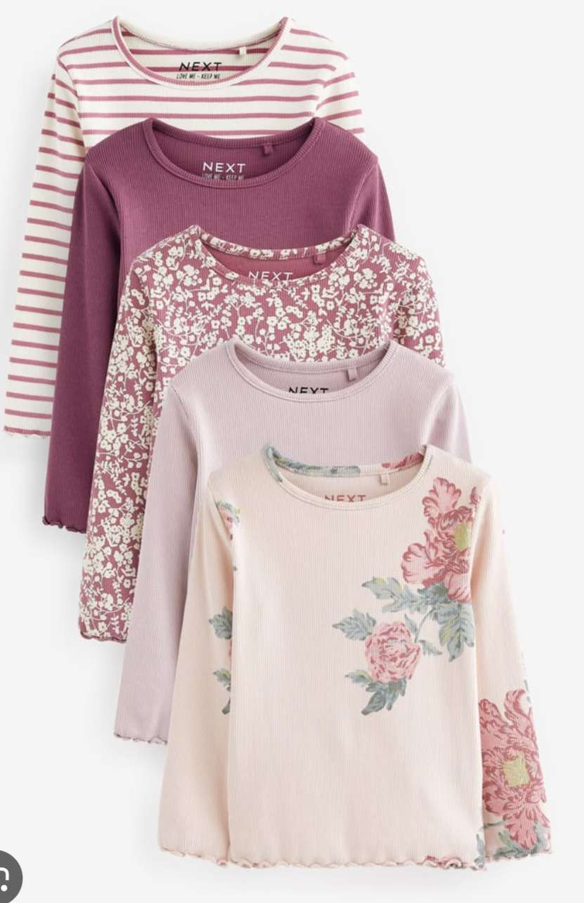 Next UK - 5 Pack Cotton Ribbed Long Sleeve Tops. MSRP $75, Kids 12 Month (9-12M)