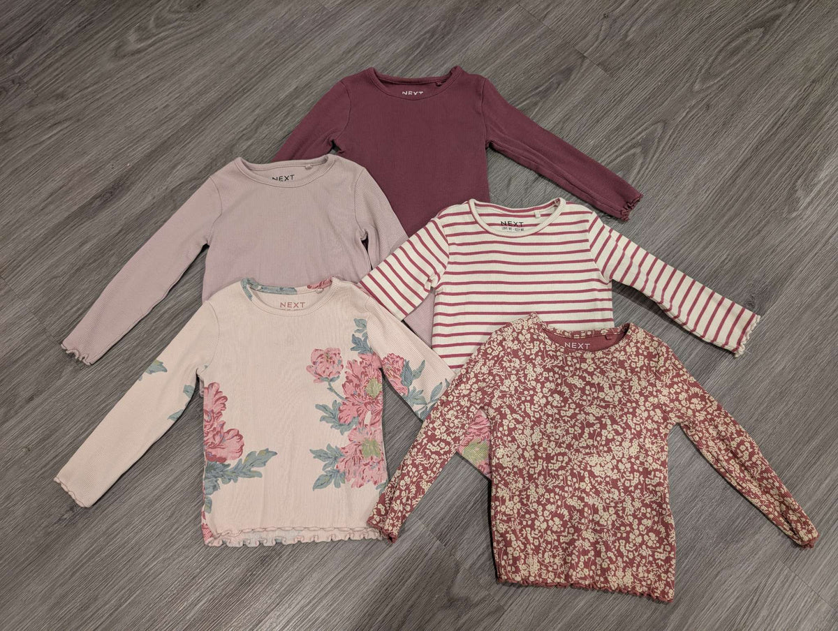Next UK - 5 Pack Cotton Ribbed Long Sleeve Tops. MSRP $75, Kids 12 Month (9-12M)