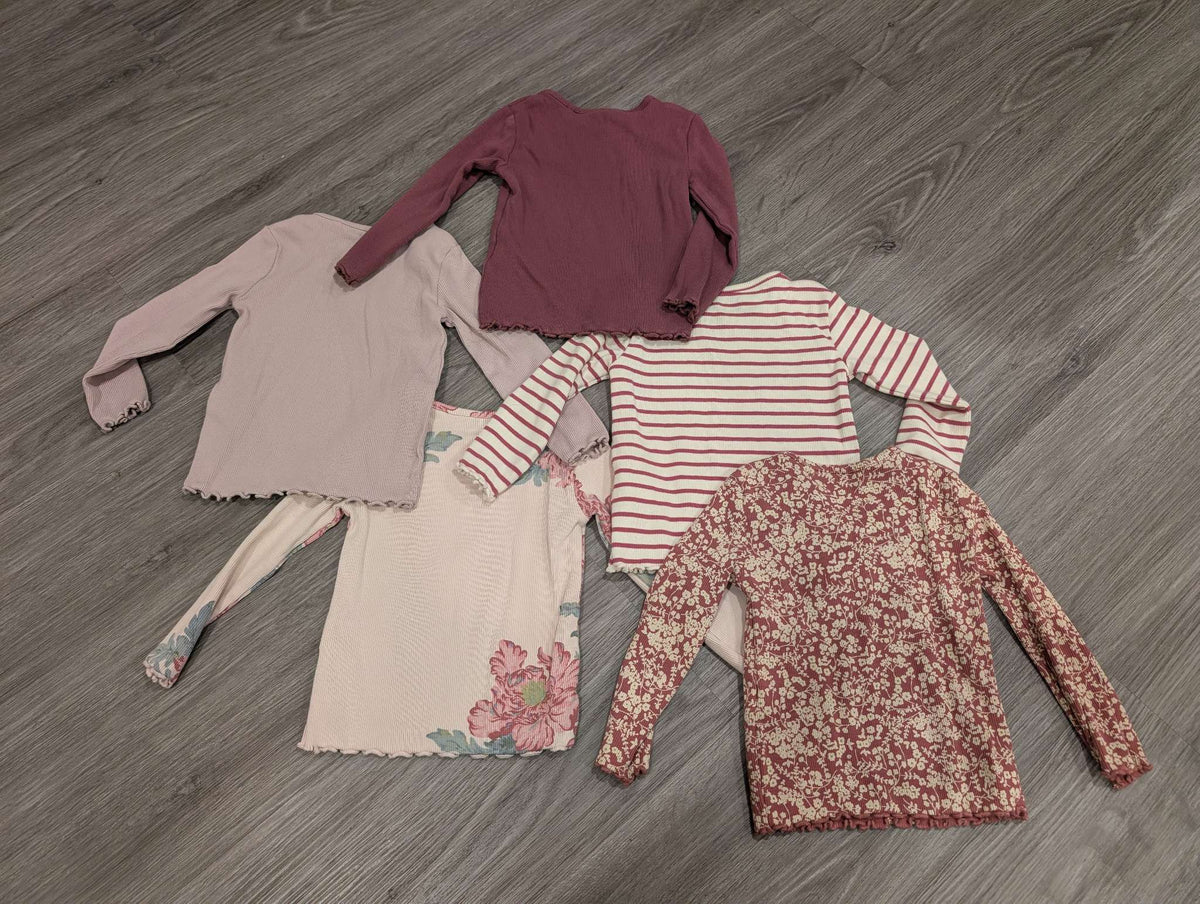 Next UK - 5 Pack Cotton Ribbed Long Sleeve Tops. MSRP $75, Kids 12 Month (9-12M)