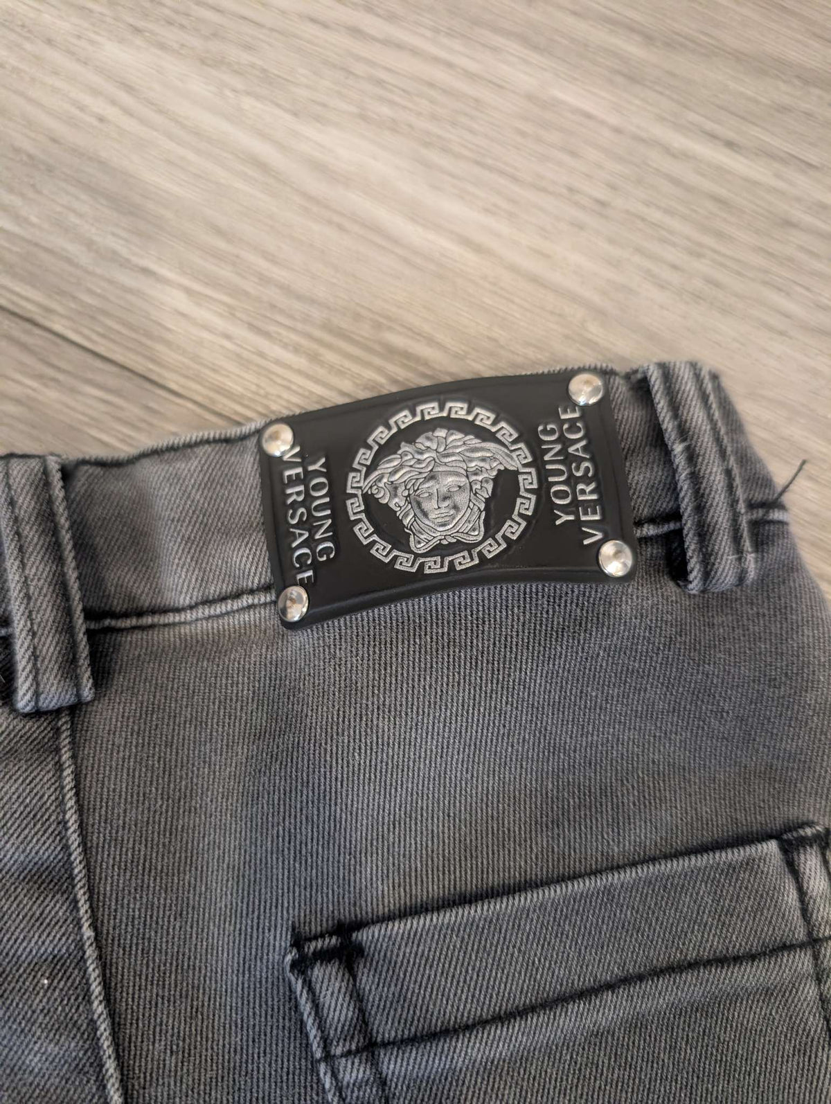 Boys - Young Versace - Soft Grey Jeans , Kids 12 Month (9-12M)