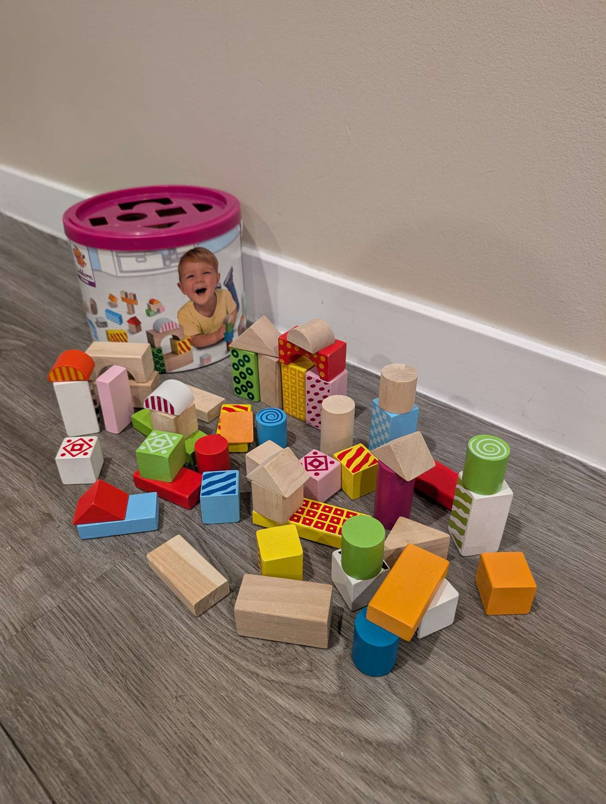 Wooden Blocks & Shape Sorter Container