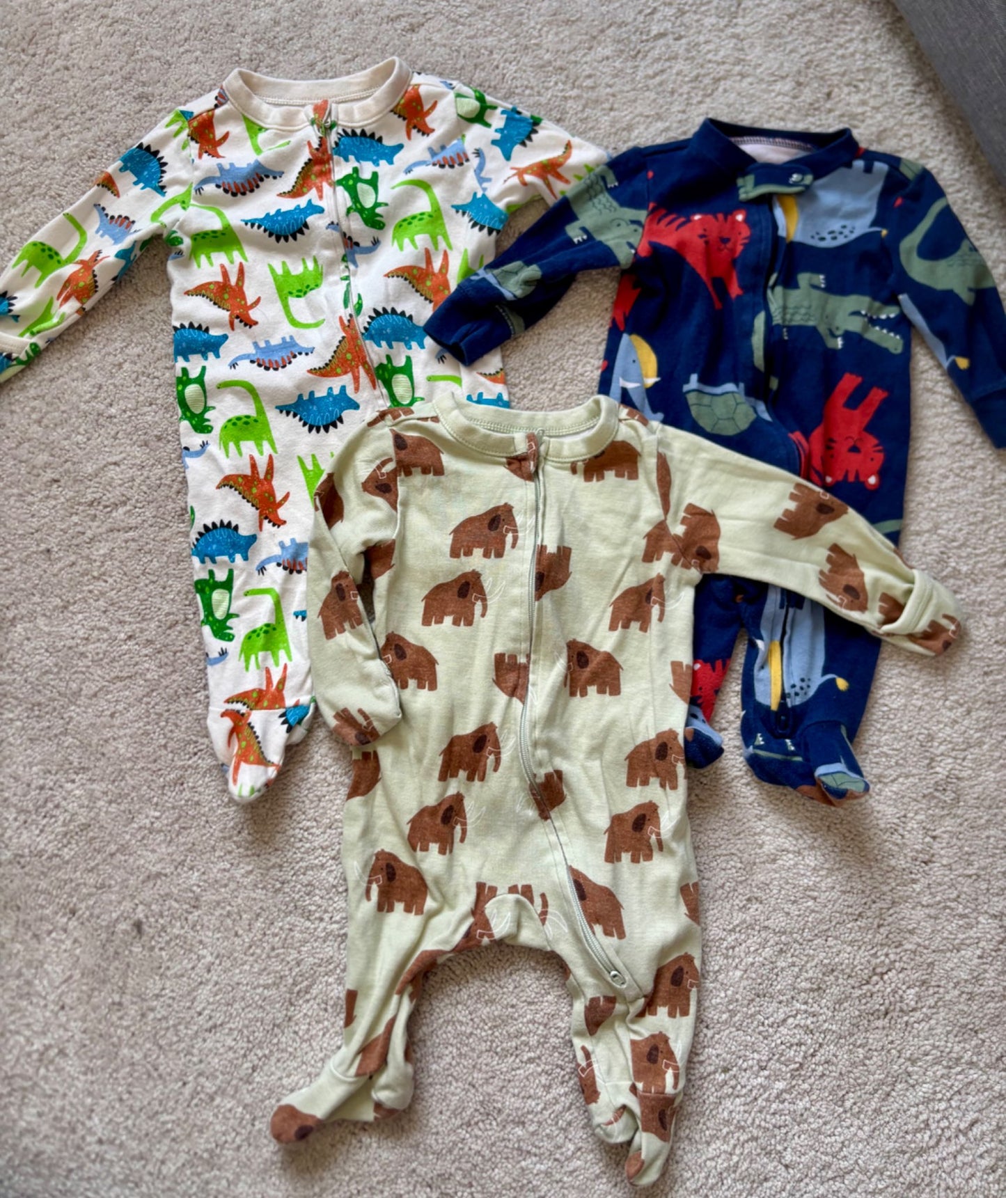 3 Printed Longsleeve/Footed Onesies, Bundle, 0-3m, Carters, Old Navy, Kids 3 Month (0-3M)