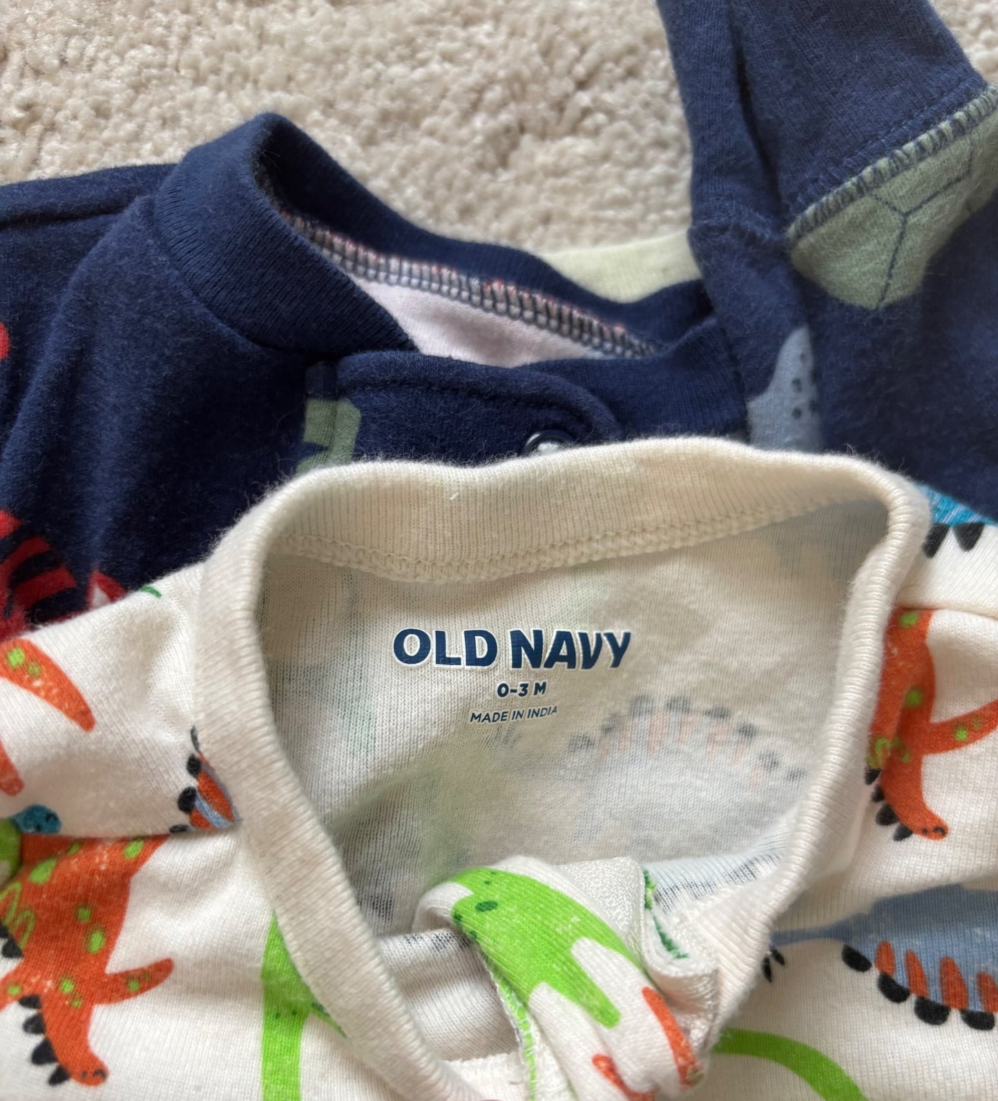 3 Printed Longsleeve/Footed Onesies, Bundle, 0-3m, Carters, Old Navy, Kids 3 Month (0-3M)