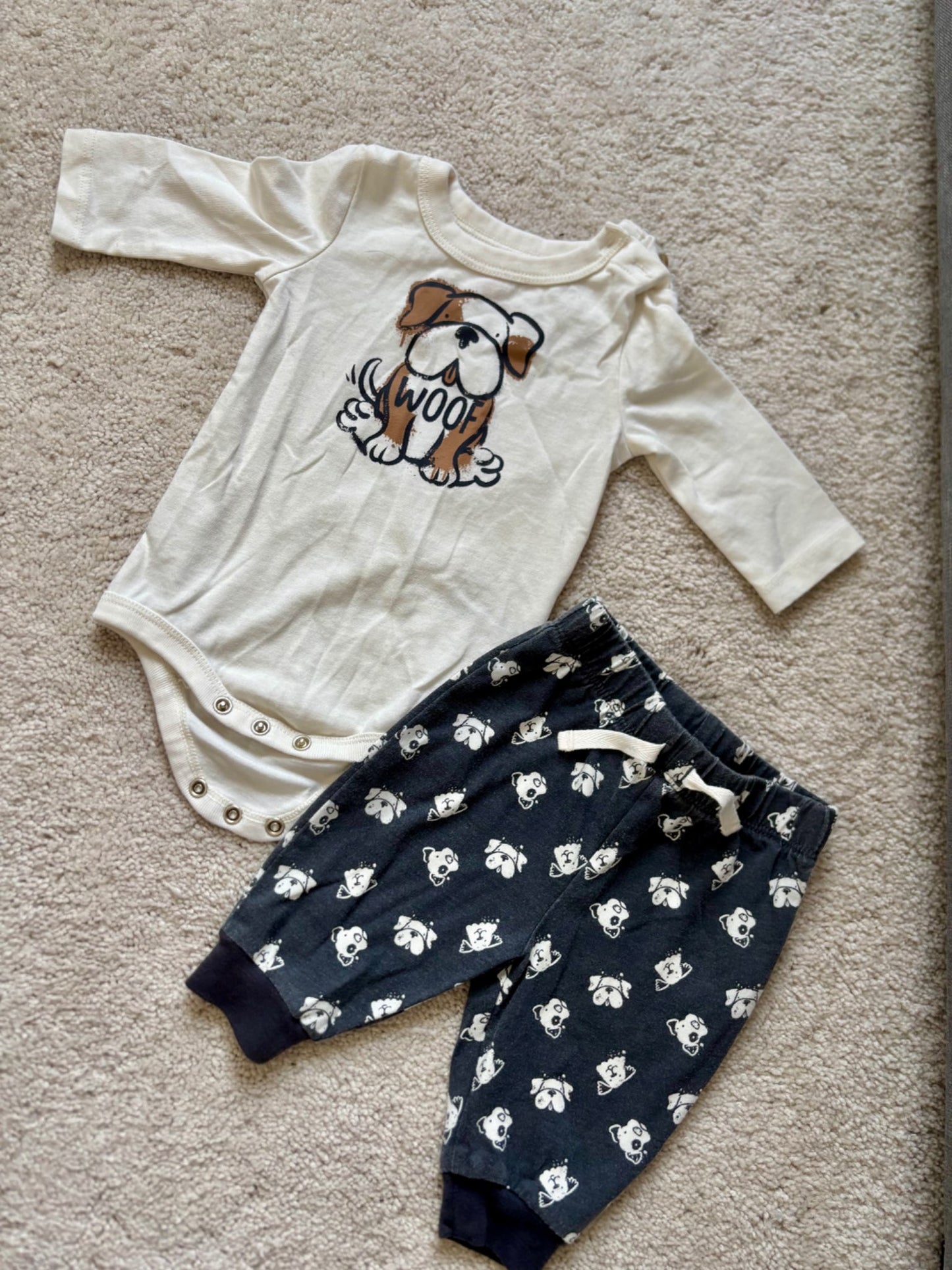 Longsleeve Dog Onesie with Matching Pants, 0-3m, Kids 3 Month (0-3M)