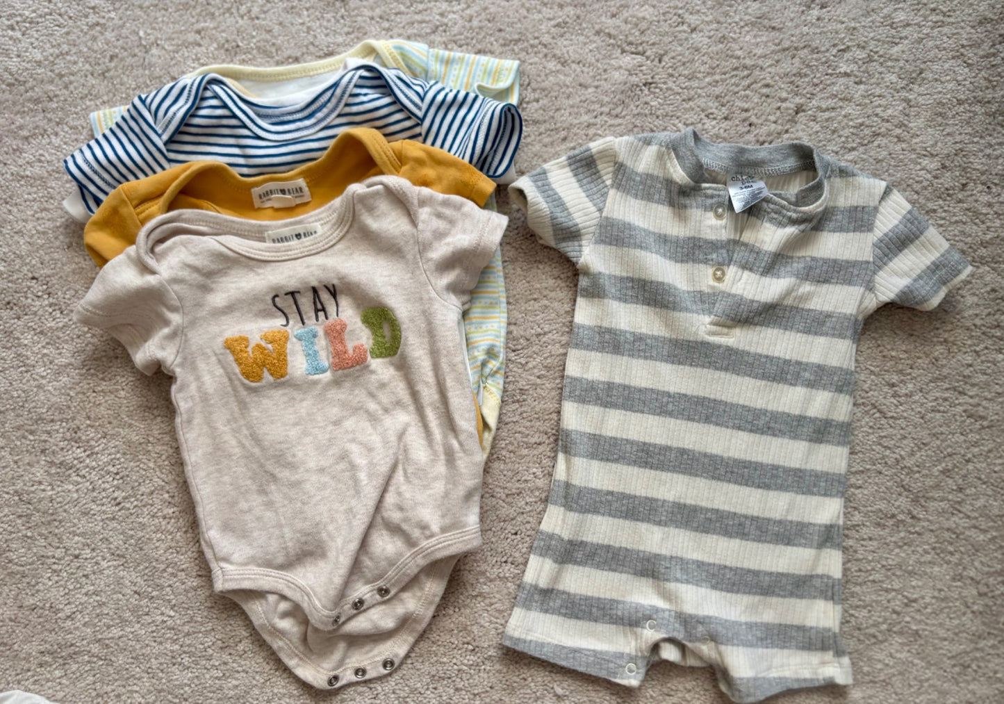 6 Shortsleeves Onesie Bundle, 3-6m, Chickpea, Rabbit Bear, Old Navy, Kids 6 Month (3-6M)
