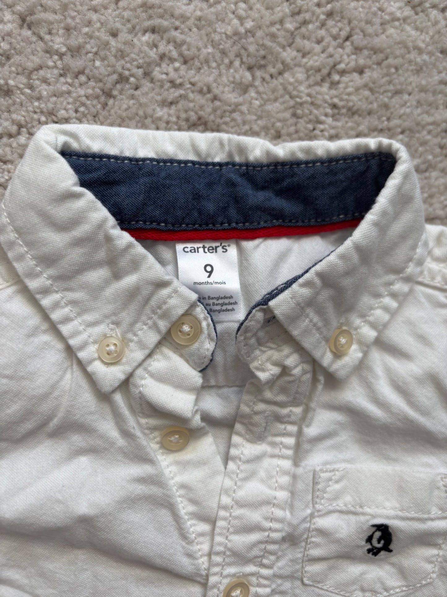 White Collared Button Up Onesie, 9m, Carters, Kids 9 Month (6-9M)