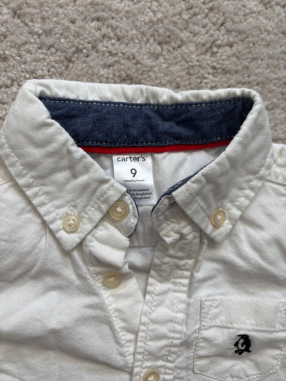 White Collared Button Up Onesie, 9m, Carters, Kids 9 Month (6-9M)