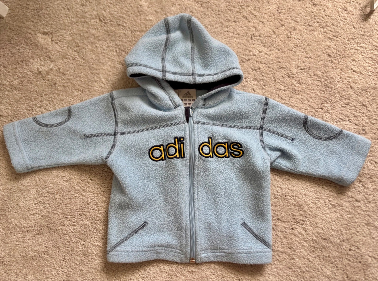 Adidas Fleece Zip-Up, 3-6m, Baby Blue, Kids 6 Month (3-6M)