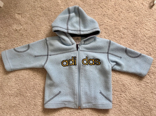 Adidas Fleece Zip-Up, 3-6m, Baby Blue, Kids 6 Month (3-6M)