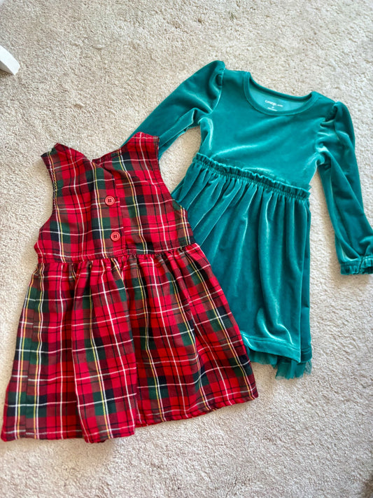 Holiday Dress Bundle, Teal Longsleeve & Christmas Plaid, 2T, Kids 2T
