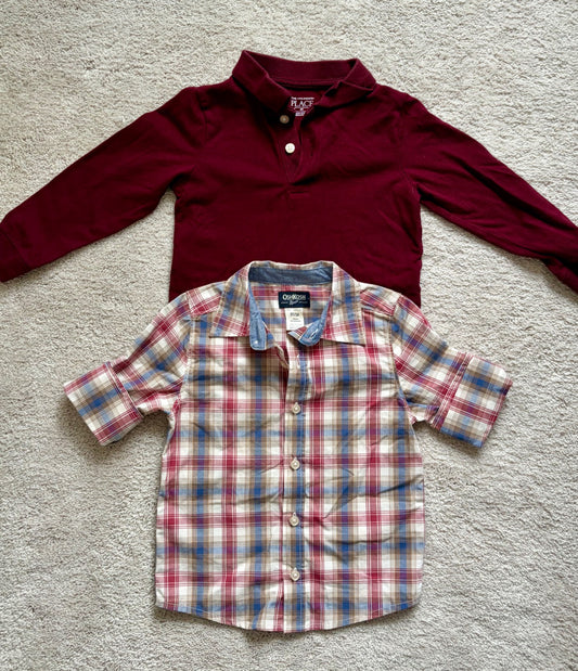 Collared Shirt Bundle, Burgundy, 3T, Carters/Childrens Place, Kids 3T