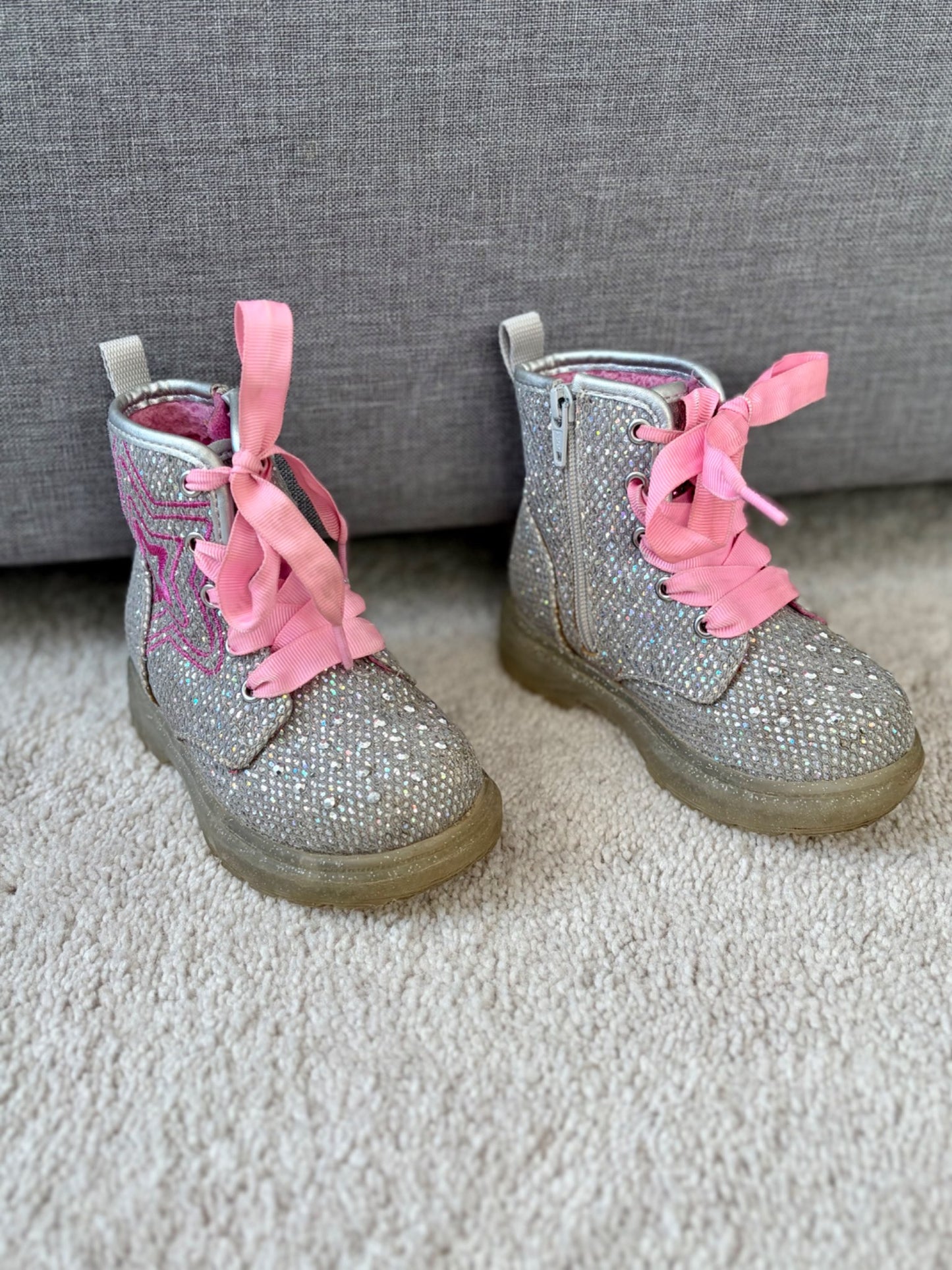 Toddler Girls Glitter Boots, Pink + Sparkles, Size 6, Shoes 6 (Walkers:12-24 mth)