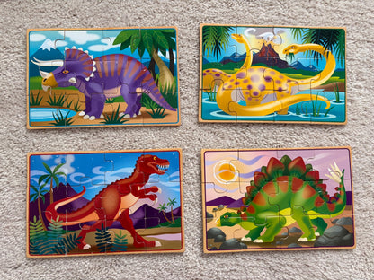 Melissa + Doug 4-in-1 Wooden Dino Puzzles *writing on box*